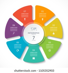 Infographic Circle Chart. Vector Cycle Diagram With 7 Options. Can Be Used For Graph, Presentation, Report, Step Options, Web Design.