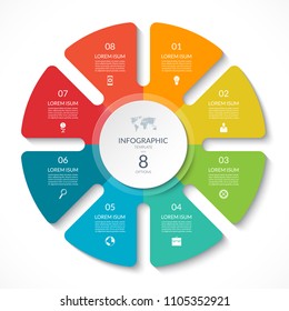 Infographic circle chart. Vector cycle diagram with 8 options. Can be used for graph, presentation, report, step options, web design.