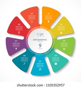 Infographic circle chart. Vector cycle diagram with 9 options. Can be used for graph, presentation, report, step options, web design.