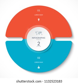 Infographic circle chart. Vector cycle diagram with 2 options. Can be used for graph, presentation, report, step options, web design.