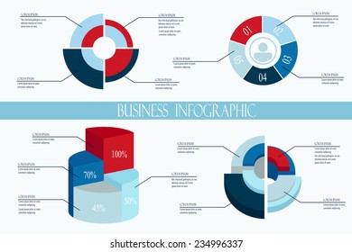 Infographic, circle charts and diagrams templates collection for business, flat design. Vector illustration.