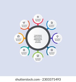 Infographic circle concept with point and icon for 8 circle vector illustrations