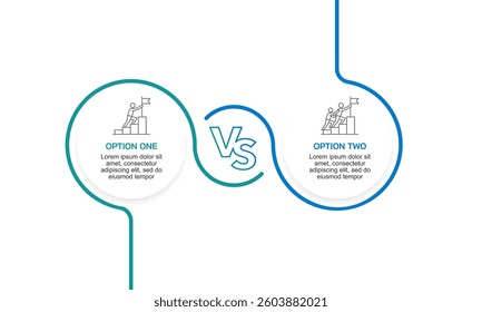 Infographic of a circle curve comparing 2 options for making your business successful. Presentation, Plan, Teamwork and Strategy. Vector illustration.
