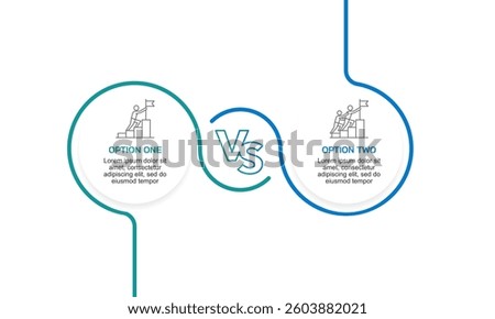 Infographic of a circle curve comparing 2 options for making your business successful. Presentation, Plan, Teamwork and Strategy. Vector illustration.