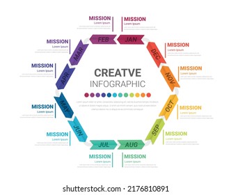 Infographic circle design for 12 options, steps or processes. can be used for Business concept, presentations banner, workflow layout, process diagram, flow chart. Vector illustration.