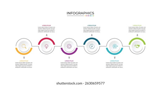 Infographic circle design. 6 option for Business. Presentation, Data, Plan and Marketing. Vector illustration.