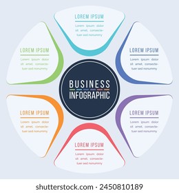 6 Pasos, objetos, Elementos u opciones información Plantilla de infografía de negocios