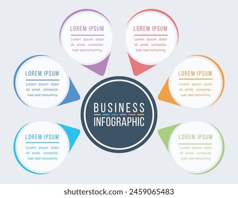 6 Pasos, objetos, Elementos u opciones información Plantilla de infografía de negocios