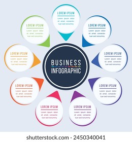 Infographic circle design 9 Steps, objects, elements or options information business infographic template