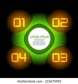 Infographic circle design on the black background and neon numbers