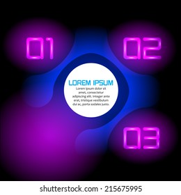 Infographic circle design on the black background and neon numbers