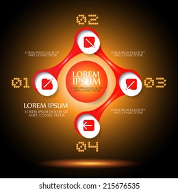 Infographic circle design on the black background and neon numbers