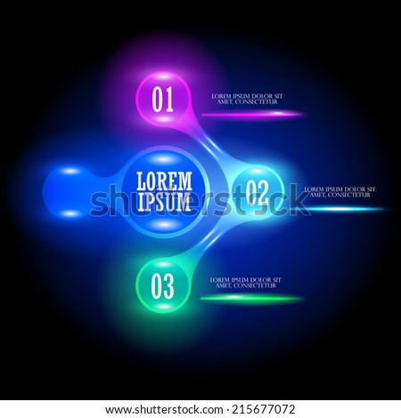 Infographic circle design on the black background and neon numbers