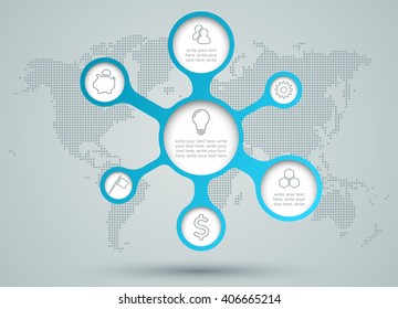 Infographic Circle Diagram Icons With Dots World Map Back Drop 