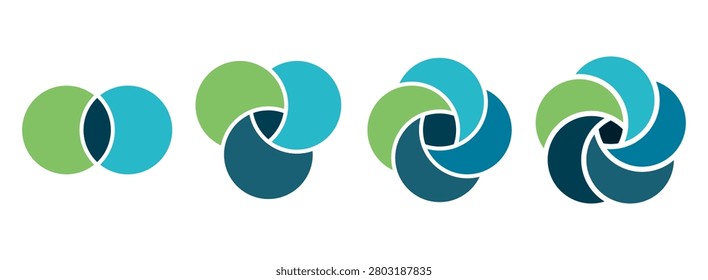 Infographic circle diagram set. Venn diagram circles chart template 2-5 steps options. cycle diagram for business presentation, vector illustration.