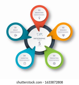 Infographic circle diagram template with 5 options. Can be used as a chart, graph, workflow layout, for web, report, business infographics.