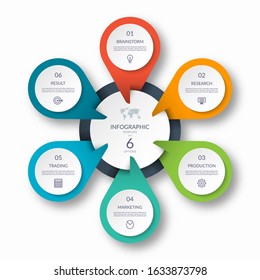 Infographic circle diagram template with 6 options. Can be used as a chart, graph, workflow layout, for web, report, business infographics.