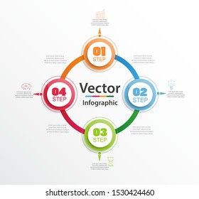 Infographic circle diagram. Vector banner with 4 steps, parts, options. Template for business infographics. Can be used for cycle diagram, round chart.