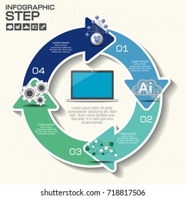Infographic circle diagram. Vector banner with 10 steps, parts, options. Template for business infographics with the set of flat icons and design elements. Can be used for cycle diagram, round chart.