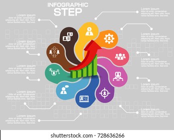 Infographic circle diagram. Vector banner with 10 steps, parts, options. Template for business infographics with the set of flat icons and design elements. Can be used for cycle diagram, round chart.