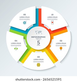 Infographic circle divided into 5 steps. Vector cycle diagram with 5 parts, options. Round chart that can be used for report, business analytics, data visualization, presentation, educational content.