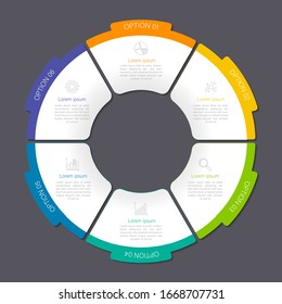 Infographic circle element template can be used for workflow layout, diagram, number options, web design. Infographic business concept with 6 option, parts, steps or processes. 