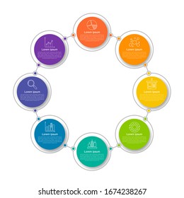 Infographic circle element template can be used for workflow layout, diagram, number options, web design. Infographic business concept with 8 option, parts, steps or processes. 