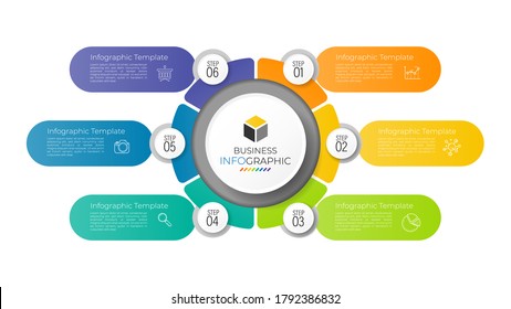 Infographic circle element template can be used for workflow layout, diagram, number options, web design. Infographic business concept with 6 option, parts, steps or processes.