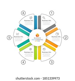 Infographic circle element template can be used for workflow layout, diagram, number options, web design. Infographic business concept with 6 option, parts, steps or processes.