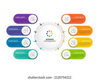 Infographic circle element template can be used for workflow layout, diagram, number options, web design. Infographic business concept with 8 option, parts, steps or processes.	
