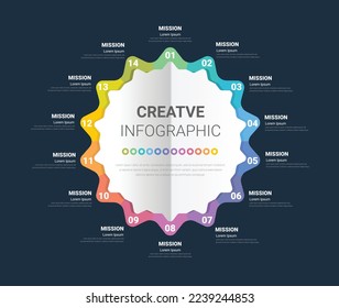 Infographic circle elements design with 14 options or steps. Infographics for business concept. Can be used for presentations banner, workflow layout, process diagram, flow chart, info graph