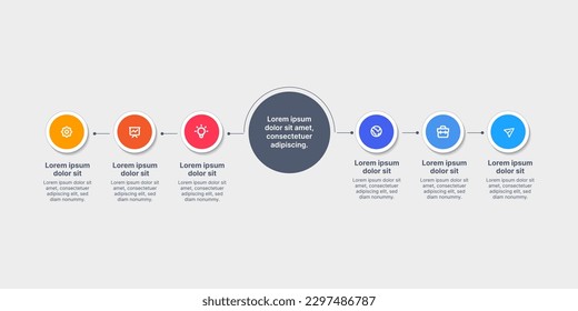 Círculo infográfico en formación horizontal con icono y contenido en diseño colorido