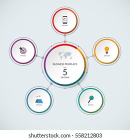 Infographic circle. Modern minimalistic template with 5 options. Vector banner, what can be used as circular chart, cycle diagram, graph, workflow layout for report, business presentation, web design