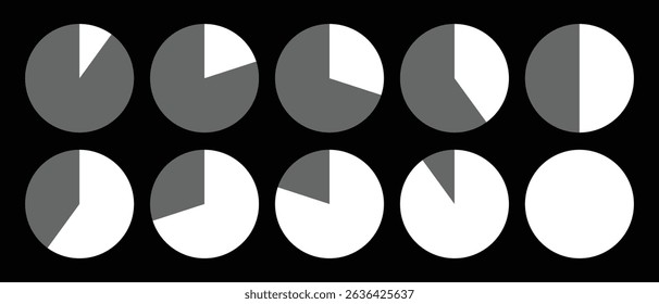 Infographic circle pie chart diagram loading interface for business presentation, UI, web design, isolated marketing map or download progress vector illustration in white color.