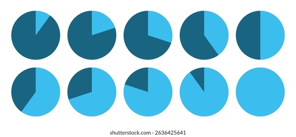 Interfaz de carga del diagrama circular circular del gráfico circular de la infografía para la presentación del negocio, UI, Diseño web, mapa de marketing aislado o Ilustración vectorial del progreso de la Descarga en color azul.