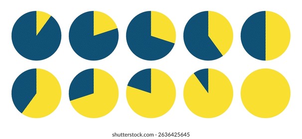 Infographic circle pie chart diagram loading interface for business presentation, UI, web design, isolated marketing map or download progress vector illustration in yellow blue color.