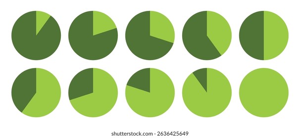 Infographic circle pie chart diagram loading interface for business presentation, UI, web design, isolated marketing map or download progress vector illustration in green color.
