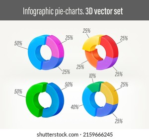 Infographic Circle Piechart Diagrams Set. 3d Vector Clipart 