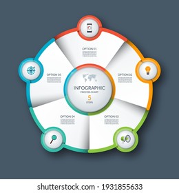 Infographic Circle, Process Chart, Cycle Diagram. 5 Steps. Vector Template For Business Presentation, Report, Brochure.