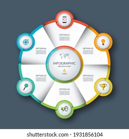 Infographic circle, process chart, cycle diagram. 6 steps. Vector template for business presentation, report, brochure.