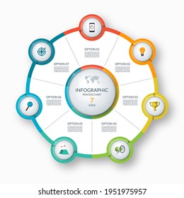 Infographic circle, process chart, cycle diagram. 7 steps. Vector template for business presentation, report, brochure.
