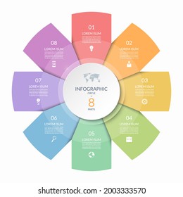 Infographic circle, process chart, cycle diagram with 8 steps, parts. Eight-step vector template for business infographics, report, presentation, brochure.