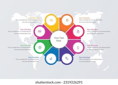 Infographic circle, process chart, cycle diagram with 8 steps, parts. Eight-step vector template for infographics