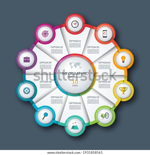 Infographic
circle, process chart, cycle diagram. 10 steps. Vector template for
business presentation, report,
brochure.