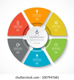 Infographic Circle. Process Chart. Vector Diagram With 6 Options. Can Be Used For Graph, Presentation, Report, Step Options, Web Design.