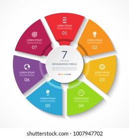 Infographic Circle. Process Chart. Vector Diagram With 7 Options. Can Be Used For Graph, Presentation, Report, Step Options, Web Design.