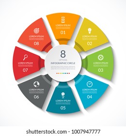 Infographic circle. Process chart. Vector diagram with 8 options. Can be used for graph, presentation, report, step options, web design.