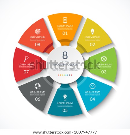 Infographic circle. Process chart. Vector diagram with 8 options. Can be used for graph, presentation, report, step options, web design.
