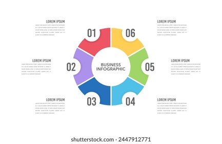 Infographic circle with six steps or options process chart. Business presentation. Vector illustration.