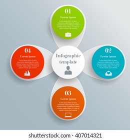 Infographic circle template with 4 options, icons and text. Business concept in the form of flower